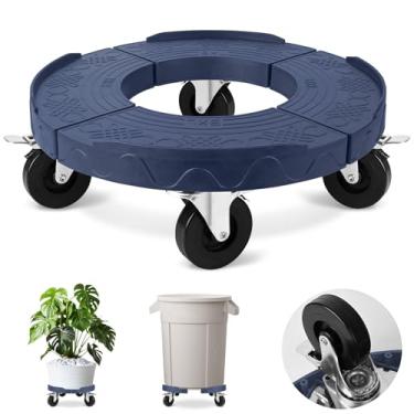 Imagem de ToLanbbt Carrinho de lixo com rodas atualizadas de 7,6 cm, carrinho redondo ajustável de 38 a 48 cm, base de rolamento de tambor resistente de 217,7 kg, barril para latas de lixo de 50 litros, azul, 1