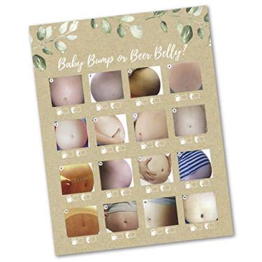 Imagem de 30 cartões de jogo Beer Belly or Pregnant Baby Bump - Kit de suprimentos para chá de bebê ou festa de revelação de gênero - Design de cartão neutro de gênero rústico - um jogo divertido para homens, mulheres ou crianças. Feito nos EUA