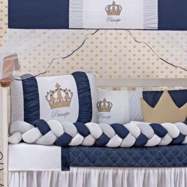 Imagem de Kit Berço Bebê Menino Realeza 11 Peça Saia E Mosquiteiro - De Luca Enx