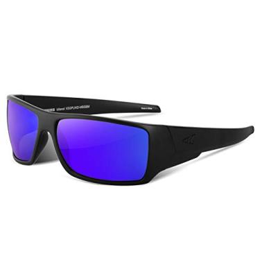 Imagem de Óculos de sol esportivos polarizados KastKing Iditarod para homens e mulheres, ideal para dirigir, pescar, ciclismo e corrida, proteção UV, Frame: Matte Blackout / Lens: Smoke Base - Cobalt Mirror, Medium