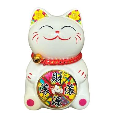 Imagem de Cofrinho pequeno para gatos da sorte – cofrinho de cerâmica Feng Shui Maneki Neko para boa sorte e prosperidade, ornamento Feng Shui Dinheiro Fortuna gato presente decorações para casa, escritório