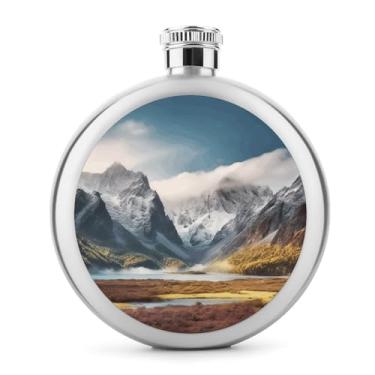 Imagem de Cantil de aço inoxidável, impressão de paisagem de montanha de viagem, clássico, cantil, cantil, cantil, cantil, portátil, cantil de metal