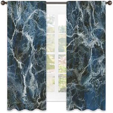 Imagem de Cortinas blecaute de mármore – Cortinas de quarto e sala de estar com isolamento térmico, economia de energia e redução de ruído, L 132 x C 239 cm ardósia azul cinza