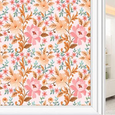 Imagem de Película de janela de privacidade de flores, textura de estilo floral, filme de vidro para sala de estar e escritório em casa, L90 x C 190 cm