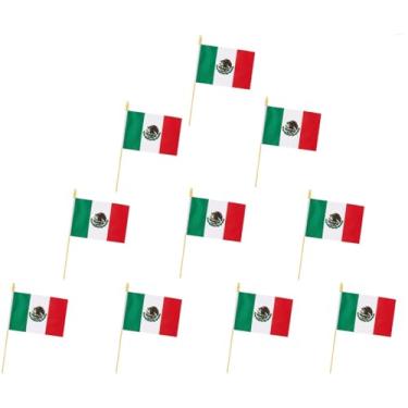 Imagem de Pacote com 10 bandeiras do México - bandeira portátil - 12,7 x 20,3 cm, mini bandeira mexicana. Adequado para decorações de festas, vitrines de lojas, decorações de bar e desfiles do dia nacional