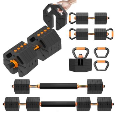Imagem de Conjunto de halteres ajustáveis de 13,6 kg com conector, conjunto de halteres 5 em 1 usado como barra, kettlebells, halterofilismo, suporte push-up, placa de peso, mulheres e homens, exercícios