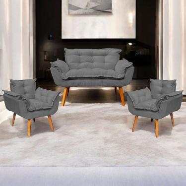 Imagem de Kit Namoradeira Decorativa + 2 Poltronas Para Sala Recepção Manicure Consultório Alice Suede