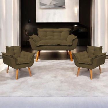 Imagem de Kit Namoradeira Decorativa + 2 Poltronas Para Sala Recepção Manicure Consultório Alice Suede