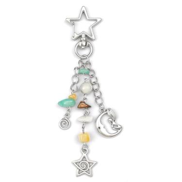 Imagem de Kimonce Chaveiro Sol e Lua Contas Estrelas Coloridas Pingente de Pedra Preciosa, Acessório de Bolsa Estética Y2K, Pingente de Bolsa Bonito para Mulheres, Homens, Bolsa e Decoração de Mochila