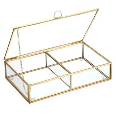 Imagem de Hipiwe 2 compartimentos vintage caixa de lembrança de vidro Polaroid caixa de armazenamento de fotos decorativa organizador de fotos