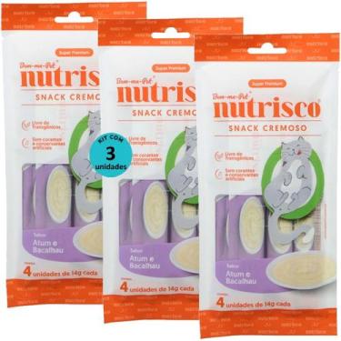 Imagem de Snack cremoso nutrisco gatos 14g atum e bacalhau com 4 un - kit com 3