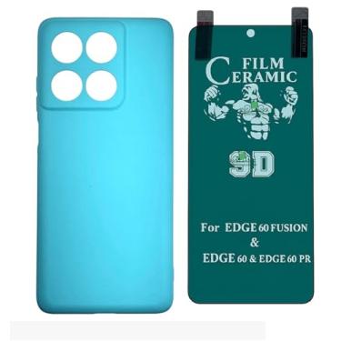 Imagem de Compativel com Moto Edge 60 - Capinha Capa Case Veludo Emborrachada Verde Agua + Pelicula de Ceramica 9d