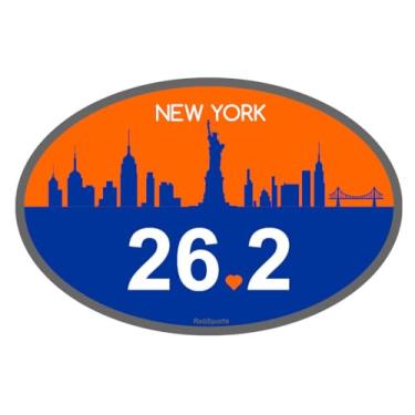 Imagem de New York 26,2 ímã para corredores de maratona, grande decalque magnético impermeável 4x6 com horizonte de Nova York para carro, caminhão, SUV ou geladeira