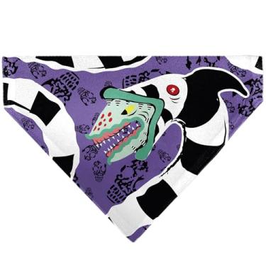 Imagem de Bandana Beetlejuice Pet Beetlejuice Sandworm Pose and Skulls Ícone Roxo Preto Gola Deslizante Apenas Bandana