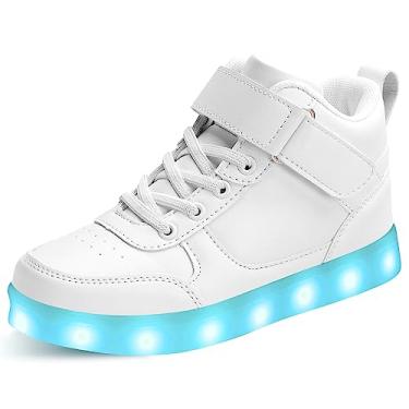 Imagem de SEROUNY Tênis infantil com iluminação de LED, cano alto, carregamento USB, piscando, para crianças, meninas, meninos, Branco, 11.5 Little Kid