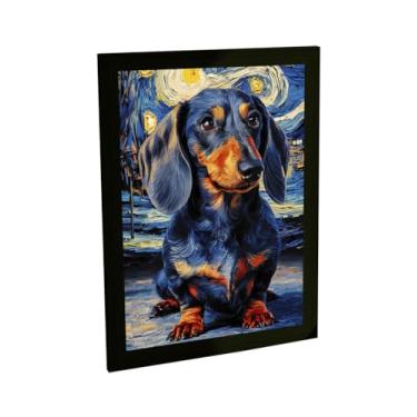 Imagem de Quadro Decorativo Cachorro Cão Na Noite Estrelada De Van Gogh Salsicha Decoração Poster Quarto Sala