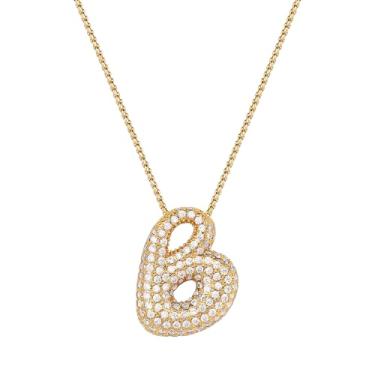 Imagem de Mint & Lily Colar feminino com inicial de ouro Pave Bubble – banhado a ouro 18K sobre latão com corrente delicada, presente para mulheres, Latão, Sem Pedra Preciosa