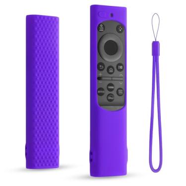 Imagem de Capa de silicone DUOLAXMENG para controle remoto Samsung Smart TV BN59-01388A BN59-01385 Capa protetora para controle de TV Samsung TM2280E antiderrapante com cordão (roxo)