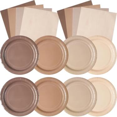 Imagem de Zhehao 120 peças de pratos de papel descartáveis e guardanapos decorações de festa de aniversário de 18 cm pratos descartáveis para chá de bebê suprimentos de festa de casamento (marrom)