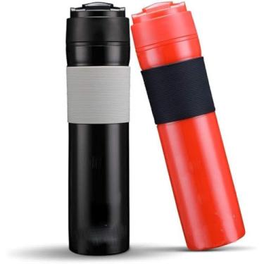 Imagem de BRBHOM Conjunto de 2 canecas de café de prensa francesa portátil para viagem e chá preto vermelho para casal (preto/vermelho)