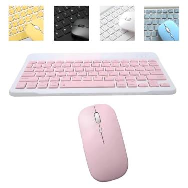 Imagem de Teclado E Mouse Bluetooth Recarregáveis – Design Slim, Silencioso E Ergonômico Para Escritório E Casa Para Computador, Tablet E Laptop Ipad | Kit Premium Sem Fio 2 Em 1 (Rosê)