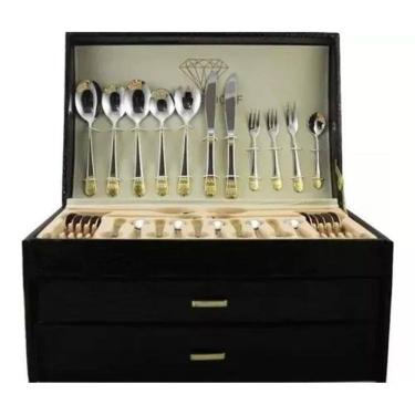 Imagem de Faqueiro 86 Pcs Banhado Ouro 24K