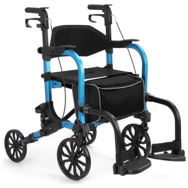 Imagem de Andador Rollator 2 em 1 Leve com Rodas Dianteiras de e Rodas Traseiras para Idosos, Cadeira de Rodas Dobrável Suporta até 136kg