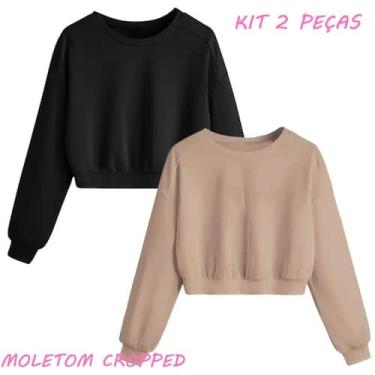 Imagem de Kits Com 2 Croppeds de Moletom Careca Feminino- Gatinhoo Look Simples 