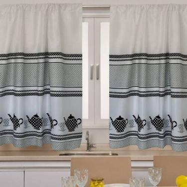 Imagem de Cortina Oxford Para Cozinha Janela Vitrô 2,00x1,40 Estampada Lisa Com 