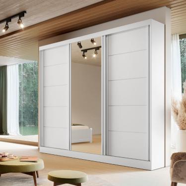 Imagem de Guarda Roupa Casal com Espelho 3 Portas de Correr em MDF Capri Bianchi
