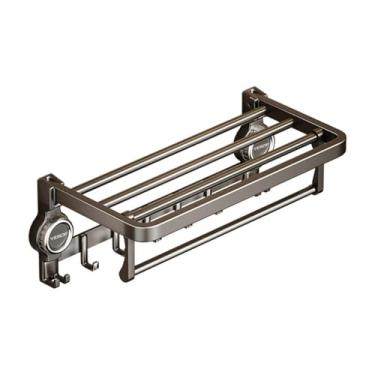 Imagem de Porta Toalha, Toalheiro Dobravel com Ventosa Multifuncional sem Furar Prateleira de Banheiro Parede Suporte de Toalhas(Toalheiro preto 60cm)