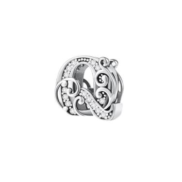 Imagem de 1 peça, prata, elegante, 26 letras, berloque de contas, adequado para mulheres, faça você mesmo e roupa diária, joias combinando, decoração presente para mamãe, 9.87*10.29mm, Prata, Sem Pedra Preciosa