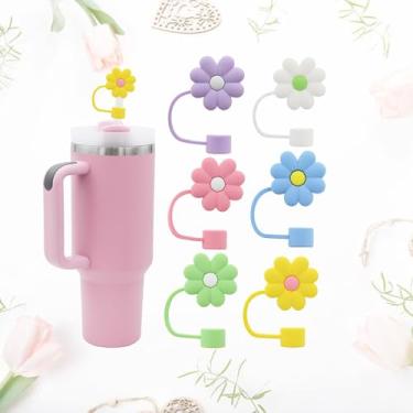 Imagem de 6 peças de tampa de palha fofa para copo Stanley, topo de palha reutilizável em forma de flor de nuvem de 10 mm 1 cm