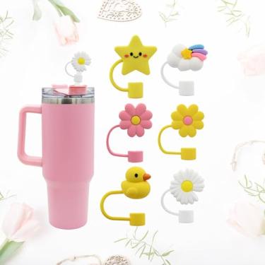 Imagem de 6 peças de tampa de palha fofa para copo Stanley, topo de palha reutilizável em forma de flor de nuvem de 10 mm 1 cm