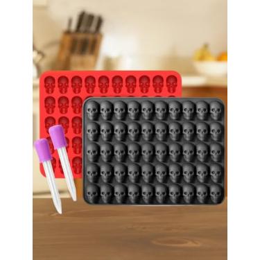 Imagem de 4 peças mini moldes de caveira de silicone para chocolate de goma doce, formato de cabeça pequena, bandeja de congelamento festa biscoitos 3D caseiros cera derrete