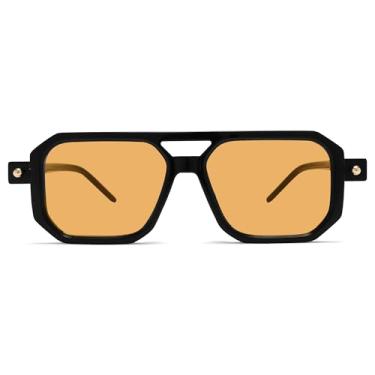 Imagem de Óculos de sol para mulheres e homens, óculos de sol aviador retrô dos anos 70, óculos de sol quadrados modernos, Preto/Amarelo, Medium