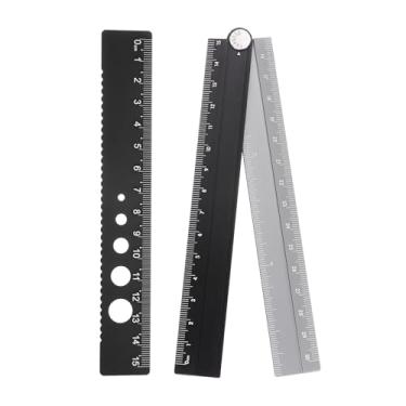 Imagem de Generic Kit de régua dobrável e reta 30/15 cm transferidor métrico de liga de alumínio régua de borda de onda angular dobrável com círculo oco para sala de aula em casa, escritório, preto-prata
