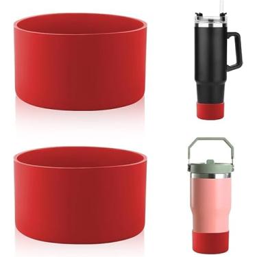 Imagem de 2 peças de bota protetora de silicone, capa de silicone para garrafa de água, compatível com Stanley Quencher Adventure 1,134 g e Stanley IceFlow 590 ml (vermelho)