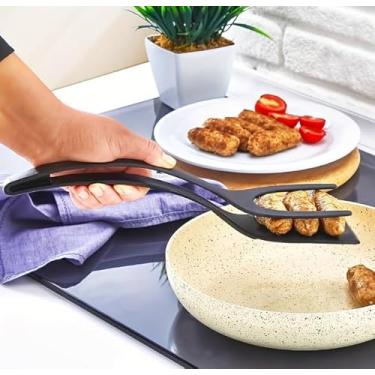 Imagem de Pinça de espátula 2 em 1 com aderência e flip, vira-ovos antiaderentes para panquecas, peixe, omeletes e torradas, ferramenta de cozinha preta