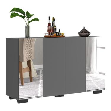 Imagem de Aparador Buffet 4 Portas Com Espelho E Pés Quadrados Multimóveis V3563 Grafite/preto Grafite/preto