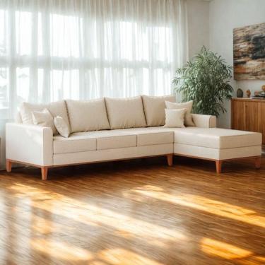 Imagem de Sofá 4 Lugares Beny Com Chaise Direito Suede Bege