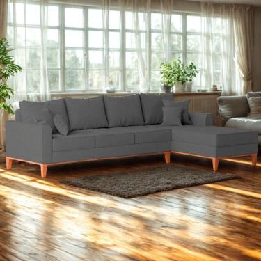 Imagem de Sofá 4 Lugares Beny Com Chaise Direito Suede Cinza