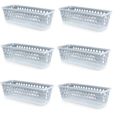 Imagem de Kit 6 Cestos Multiuso Comprido Retangular Transparente 28x11x8 Cm 123O