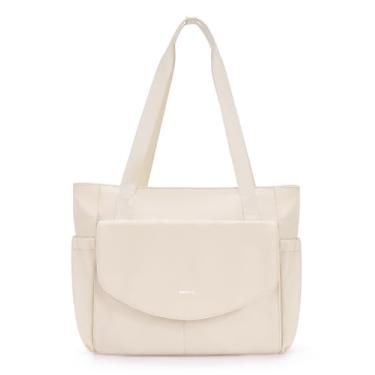 Imagem de ECOHUB Bolsa feminina com bolso RFID e compartimento para laptop, porta-copos e bolsa de bagagem para trabalho, viagem, faculdade, casual, Bege, One Size