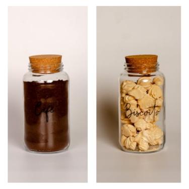 Imagem de Pote de armazenamento cafe Kit Cantinho do Café - ESCOLHA SEU KIT - Potes de Vidro 830 ml com Tampa de Cortiça(Café e Biscoito)