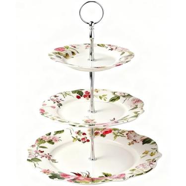 Imagem de Suportes de sobremesa brancos grandes de 33,5 cm para cupcake, bolo, salgadinhos, biscoitos, aperitivos de frutas, travessas em camadas, bandeja de servir para chá, chá de panela, evento de casamento