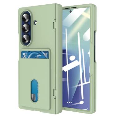 Imagem de FWYANZH Capa para Samsung Galaxy Z Fold 7, capa com ranhura para cartão, protetor de tela integrado, dobradiça, à prova de choque, capa de proteção completa de policarbonato rígido, verde, dobra 7