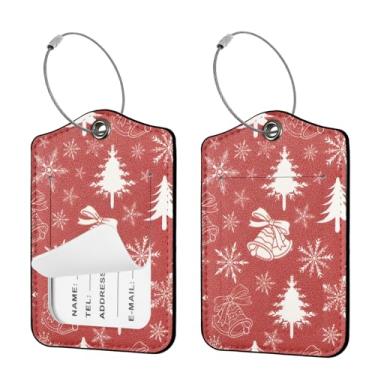 Imagem de Seorsok 2 etiquetas de viagem de bagagem para malas, etiqueta de nome de couro PU de Natal com capa de privacidade e cartão de identificação e anel de metal durável adequado para bolsas e mochila