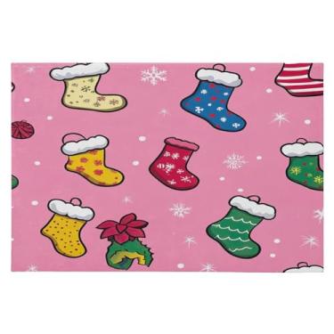 Imagem de Blueangle Tapete de Natal 5 x 7 – Capacho lavável antiderrapante para entrada, cozinha, banheiro, varanda com estampa de meias de Natal (209)