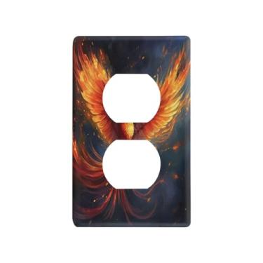 Imagem de Blueangle Phoenix Bird Pluma Duplex Tomadas Placa de Parede, Tamanho Padrão 1 Gang Placas de Cobertura de Tomada Elétrica para Decoração de Quarto de Escritório em Casa 4,53 x 2,76 polegadas (56)